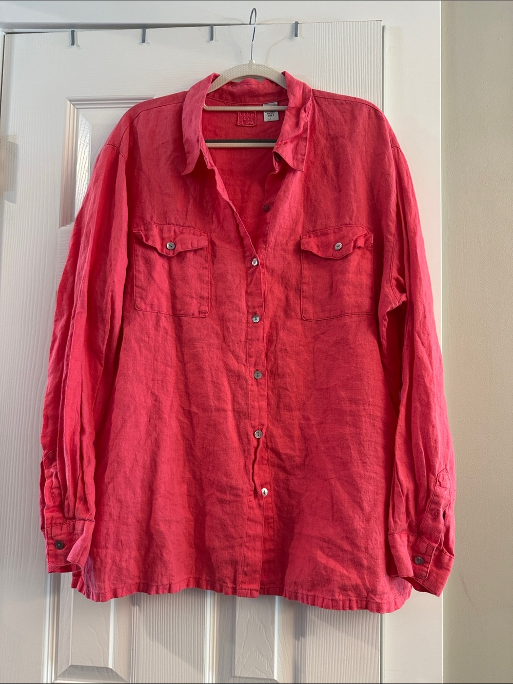 Chico’s Pink Linen Button-Up Shirt